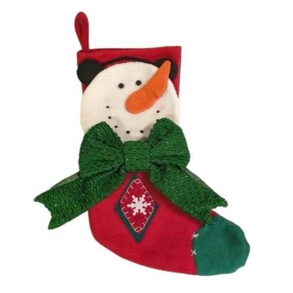 Christmas Stocking 3D Snowman Walgreens Felt Big Bow Snowflake Applique Goofy - Picture 1 of 16
